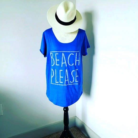 🏖 Beach blue top size XL cotton blend - Picture 1 of 3